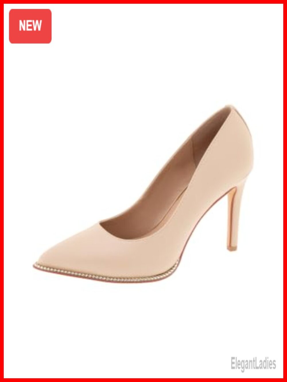 Women's Pointed Toe Stiletto Pump Chain Detail Slip-On 4-Inch Heel for Work
